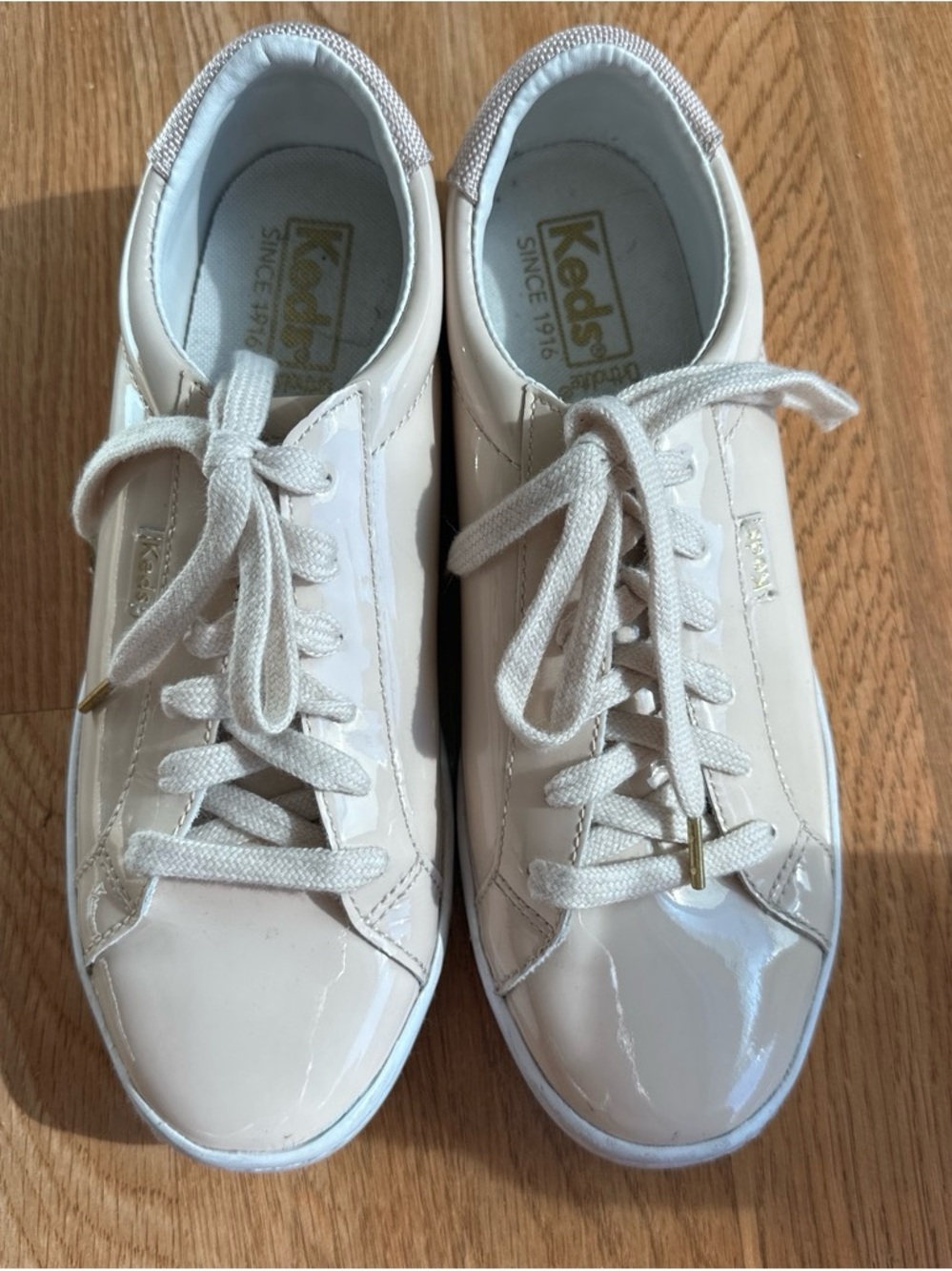Keds Women's Pink Patent Lace-Up Sneakers with Gold Accents
